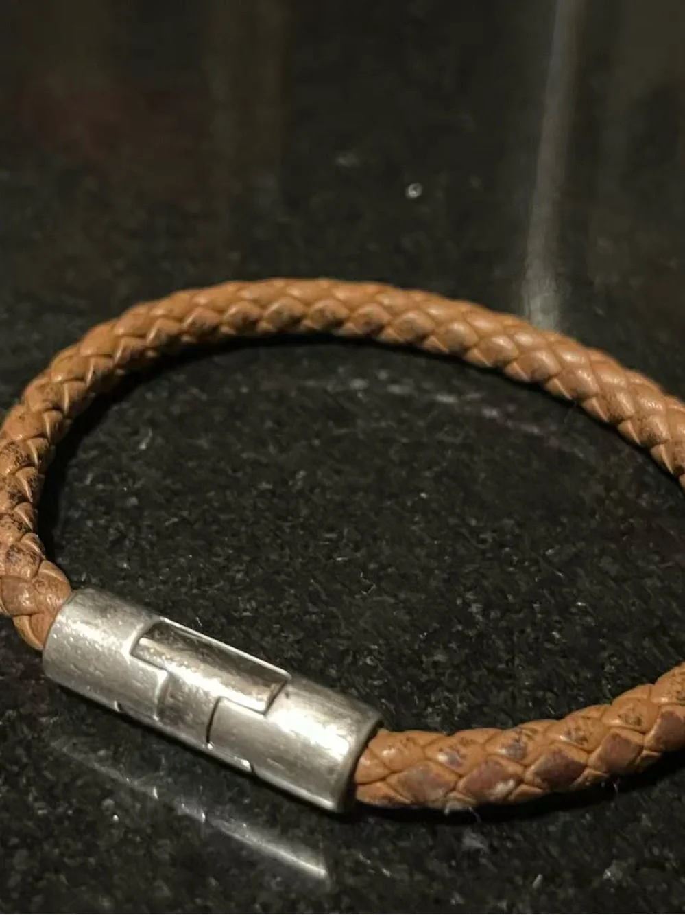 Hermes Tan Braided Leather Bracelet with Silver Clasp - Picture 1 of 2
